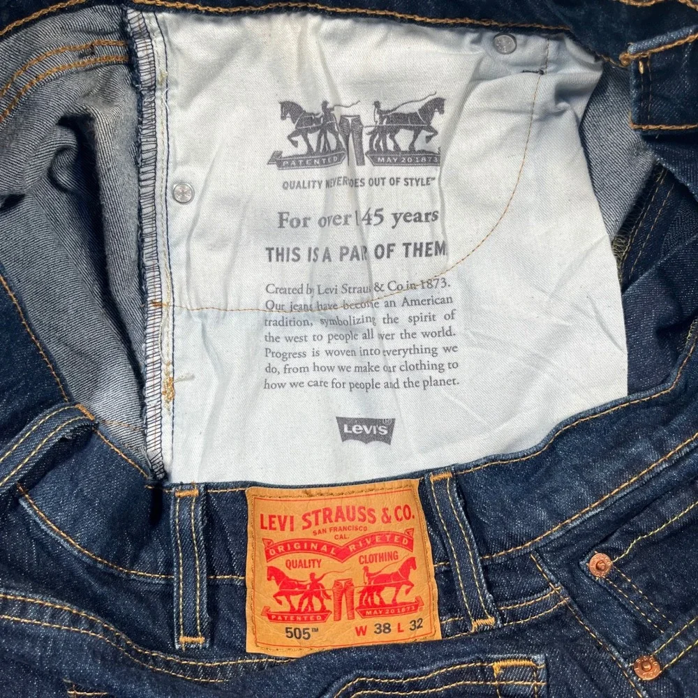 Levi's 505 Jeans Regular Fit Dark Wash Denim Pants‎ Classic W38 L32